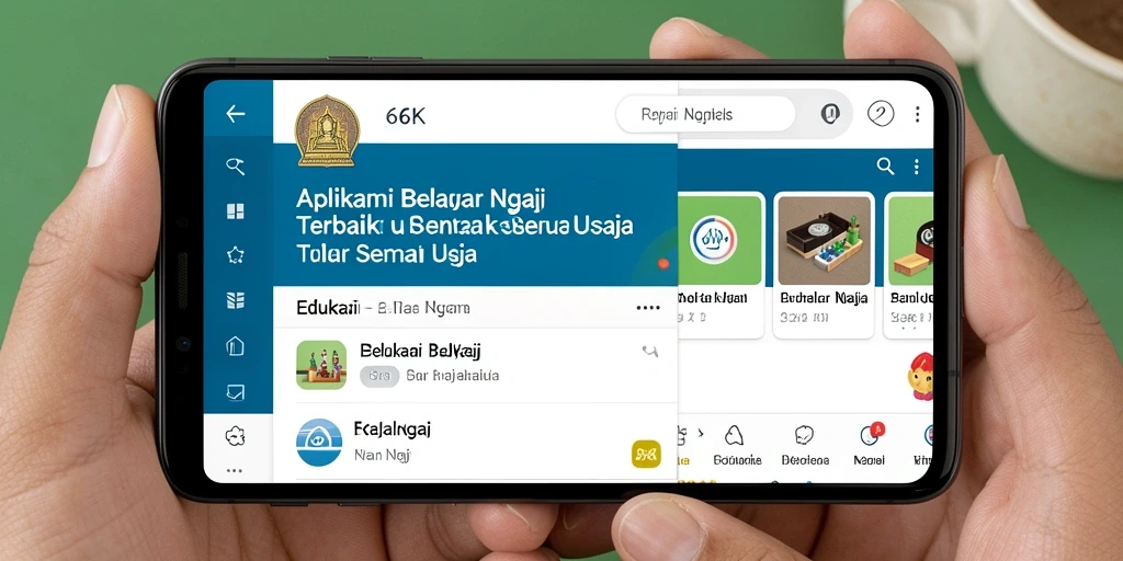 Antarmuka aplikasi 66K untuk belajar ngaji dengan fitur interaktif.