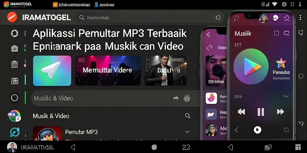 Tampilan antarmuka pengguna aplikasi Pemutar MP3 IRAMATOGEL yang menarik.