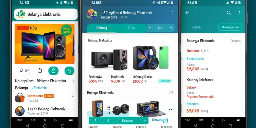 Tampilan antarmuka aplikasi JJ62 untuk belanja elektronik.